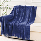 inhand Navy Blue Throw Blanket for Couch and Bed, Soft Living Room Home Decor Knitted Twin Size Blanket, Outdoor Lightweight Breathable Summer Blanket, Farmhouse Warm Woven Decorative, 60"x80"