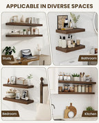 Marsmiles 55" Floating Shelves for Wall, Wooden Shelves with Invisible Brackets Set of 2, Rustic Farmhouse Wall Mounted Shelf for Kitchen Bathroom Living Room Study, Walnut