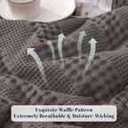 PHF Cooling Waffle Blanket Twin Size, Lightweight 60% Rayon Derived from Bamboo & 40% Cotton Breathable Blanket for Hot Sleepers, Soft and Luxury for Bed Couch and Sofa, 66"x90", Dark Grey
