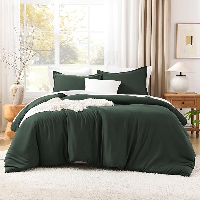 Litanika Forest Green Oversized King Comforters Super King Size, 3 Pieces Lightweight Solid Bedding Comforter Set, All Season Fluffy Bed Set (120x120In Comforter & 2 Pillowcases)