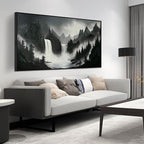 Hand Painted Mountains Painting for Living Room - Waterfall Canvas Wall Art for Office - Large Framed Wall Art Bedroom Size 29" x 59"