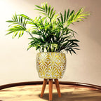 Harvest Land Plant Pots with Stand, Set of 2 Large Modern Planters Metal Tall Handmade Flower Pots with Drainage Holes Indoor Outdoor,Gold