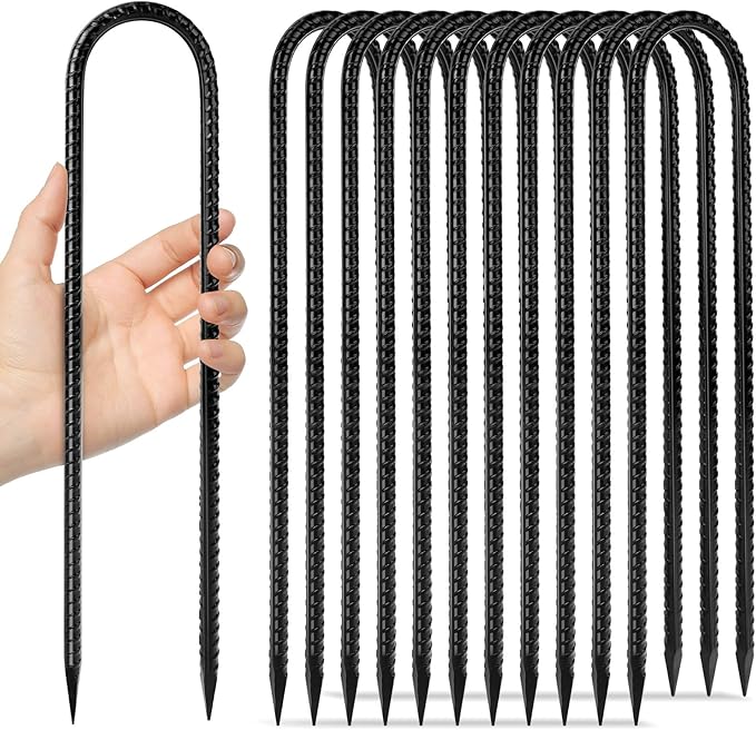 12 inches 12-Pack Trampoline Stakes Anchors High Wind Stake Heavy Duty U Hooks for Ground Lawn Garden Yard Stakes for Decorations Swing Set Shed