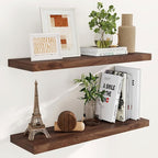 Fun Memories Rustic Wood Floating Shelves for Wall, 36 x 9 Wall Shelves Set of 2, Deep Floating Shelf for Kitchen, Living Room Storage & Display, Deep Wooden Bookshelf, Walnut Color