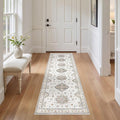 Washable 2x6 Runner Rug - Area Rugs Neutral Vintage Distressed Floral Farmhouse Boho Large Soft Floor Rug Indoor Carpet for Hallway Entryway Bedroom Kitchen - Blue Brown