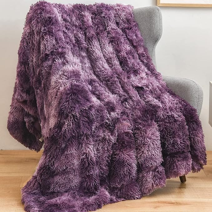 GONAAP Fuzzy Faux Fur Throw Blanket Twin Size Tie-dye Violet Purple Super Soft Cozy Plush Fuzzy Shaggy Blanket for Couch Sofa Bed (Tie-dye Violet Purple, Twin(60"x80"))