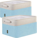 BALEINE 2 Pack Fabric Storage Bins for Shelves, Linen Storage Baskets for Organizing, Decorative Closet Bins for Clothes, Home (Skyblue, 15''x11''x9.5'')