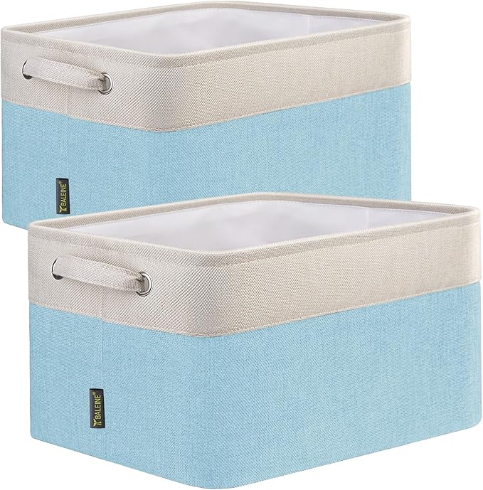 BALEINE 2 Pack Fabric Storage Bins for Shelves, Linen Storage Baskets for Organizing, Decorative Closet Bins for Clothes, Home (Skyblue, 15''x11''x9.5'')
