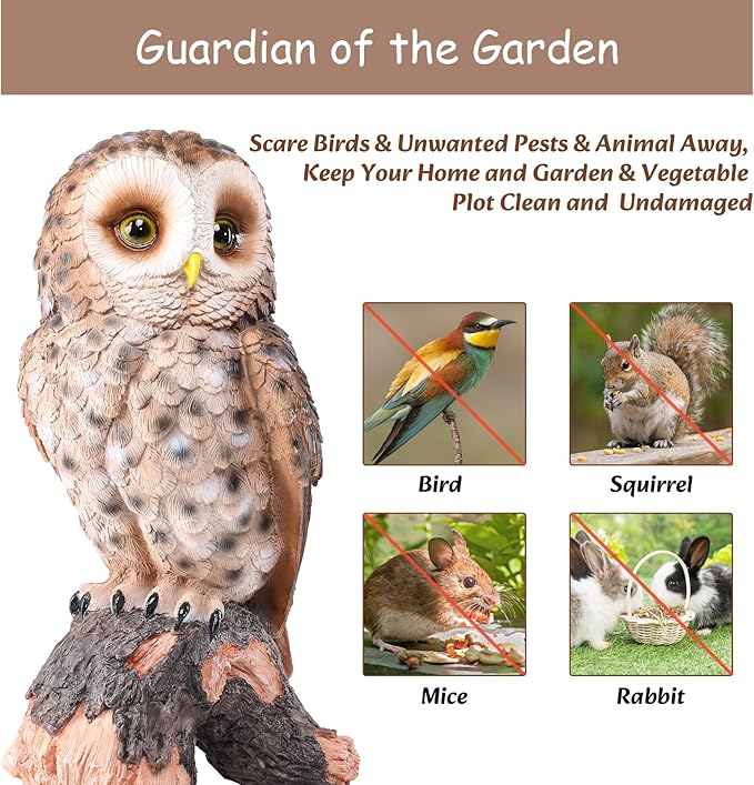 WONDER GARDEN Owl Statue Decor, Outdoor Resin Owl Figurine Sculpture for Home Porch Patio Lawn Yard Decorations or Housewarming Gifts
