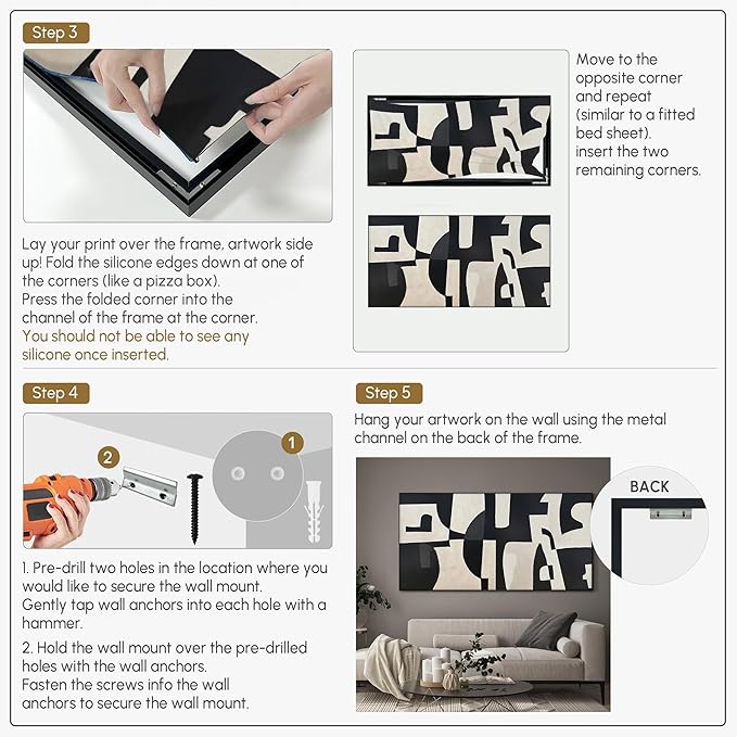 SIGNWIN 24"x46" Extra Large Framed Wall Art Black and White Abstract Geometric Design, Minimalist Modern Print for Home Living Room Bedroom Decor (Frame Assembly Required)