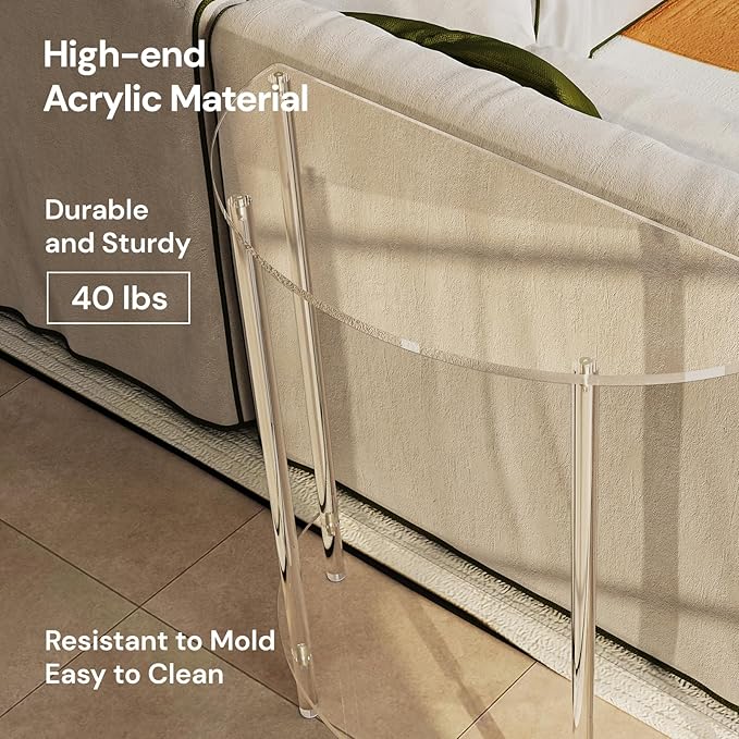 Acrylic Console Table, Half Moon, 29.5" Small Entryway Table, Clear Entry Table for Sofa, Foyer, Hallway, Living Room, Easy Assembly, 2 Tier, 11.8" D x 31.5" H
