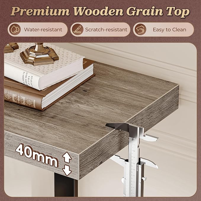 Huuger 47.2 Inch Entryway Table, 2-Tier Industrial Console Sofa Table with Storage, Accent Table, for Entry, Hallway, Entrance, Foyer, T-Shaped Metal Frame, Grey