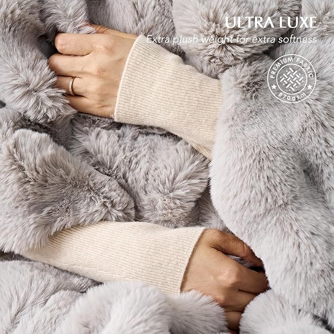 EVERGRACE Ultra Soft Luxury Fluffy Ridgeline Faux Rabbit Fur Throw Blanket, Thick Warm Fuzzy Blankets for Winter, Cozy Plush Reversible Blanket for Couch, Bed, Sofa, Taupe, 80x90 Inches, 870 GSM