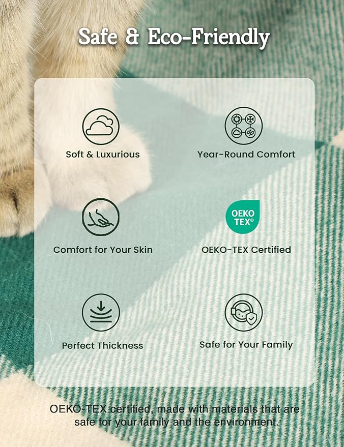 ZonLi Green Checkered Throw Blanket, 50" x 60" Christmas Decorative Blankets, Decorative Vintage Throws with Tassel for Couch, Bed, Sofa, Chair, Outdoor, Cozy Warm Lightweight Farmhouse Blankets