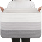 OIAHOMY Rectangle Woven Storage Basket - Nursery Cotton Rope Baskets for Storage, Toy Basket Organizing for Living Room, 17.7"x13.8"x11"- Pack of 3 - Gradient Gray