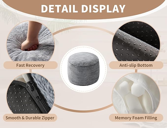 Round Pouf Ottoman 26 * 18" Small Ottoman Foot Rest Pouf Brown Foot Stools for Living Room Comfortable and Dirt Resistant Poofs/Ottomans Furniture Round Ottomans Floor Poufs for Home Decor