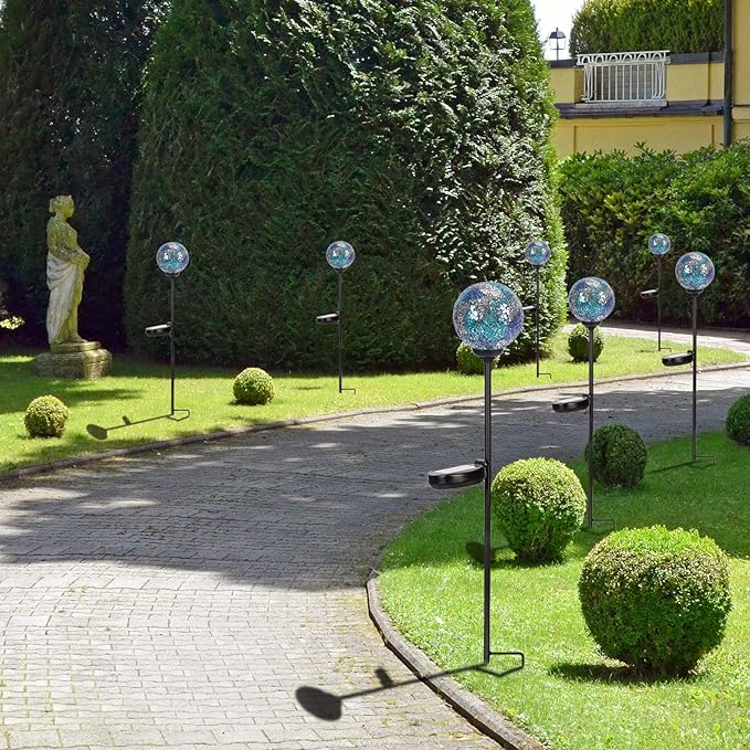 Solar Garden Lights Outdoor Decorative - Solar Gazing Ball Mosaic Garden Stakes Decorative Waterproof Outdoor Lights for Pathway Yard Lawn Decoration Blue