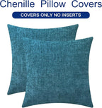 CaliTime Throw Pillow Covers Decorative 16 X 16 Inches Pack of 2 Cozy Chenille Cushion Cases for Couch Sofa Bed Living Room Home Ocean Blue