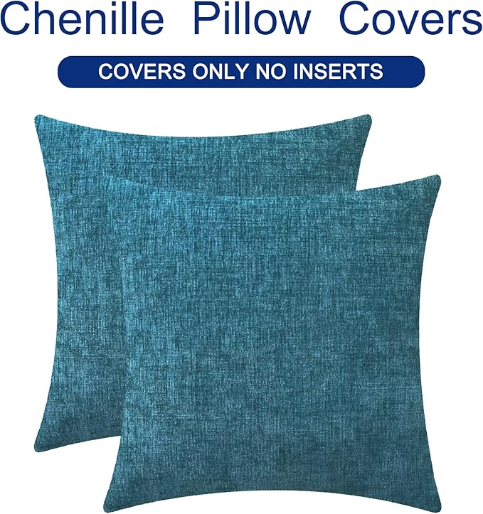 CaliTime Throw Pillow Covers Decorative 26 X 26 Inches Pack of 2 Cozy Chenille Cushion Cases for Couch Sofa Bed Living Room Home Ocean Blue