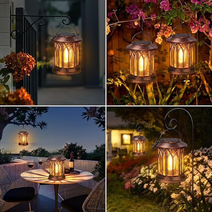 WdtPro Solar Lanterns Outdoor Hanging 2 Pack, Upgraded Bright Solar Lantern Lights Outdoor Waterproof, Solar Powered Lantern Over 12Hrs Hanging Lights for Outside Garden Yard Patio Decor (Copper)