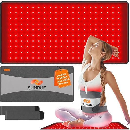 Red Light Therapy for Body, 25.2"x13" Large Light Therapy Pad with Timer, 660&850nm Infrared Light Therapy for Back Waist Shoulder Knee Joint, 10000mAh Cordless Using Home Outdoor, Gift for Women Men