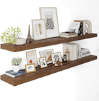 Wide Floating Shelves for Wall 12 Inch Deep, 55" X 12" X 2" Floating Shelf, 2 Inch Thick Shelf for Bathroom Bedroom Kitchen Book Room, Heavy Duty 85lbs Shelves for Farmhouse Decor Set of 2, Walnut