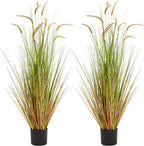 KOL Artificial 5ft 2-Pack Horsetail Reed Grass, 59in Tall Artificial Indoor Outdoor Fake Grass Plant, Home Office Décor Artificial Plants in Pot Faux Plant Greenery, Wedding Decor - Yellow
