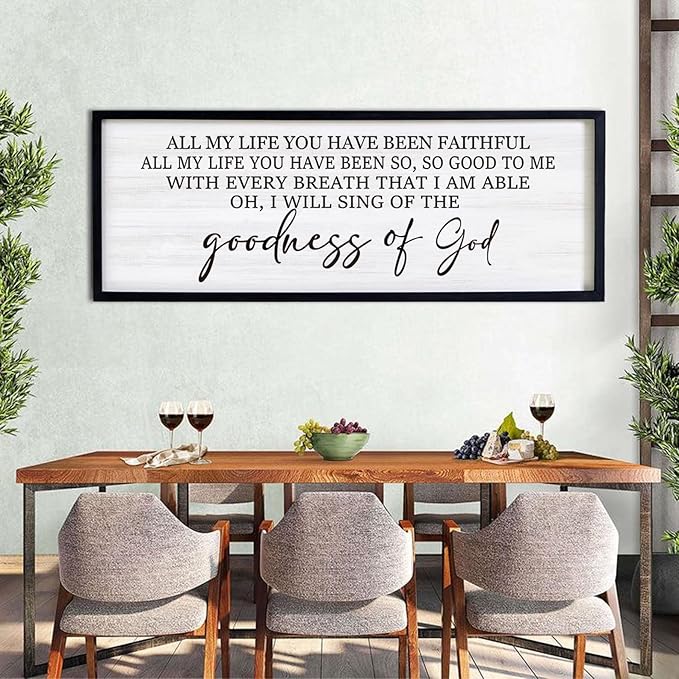 Goodness of God Framed Wall Art, 40''×15'' Positive Religious Black Bible Verse for Christian God Jesus Christ Prayer, Vintage Rustic Long Holy Catholic Scripture Decor