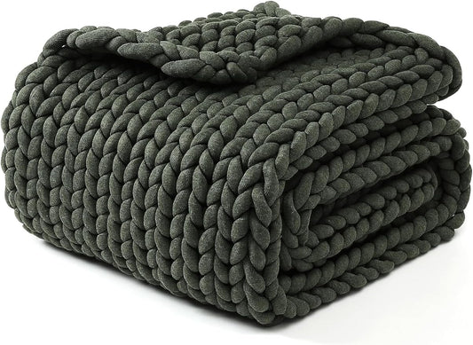 YnM Chunky Throw Blanket, Medium-Weight, Hand Knitted, Skin Friendly, Ventilated and Breathable, Machine Washable, Home Décor Piece for Couch, Sofa and Bed (Olive, 50x70 Inch)