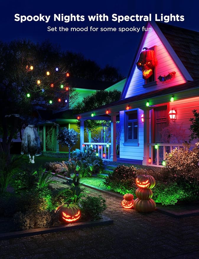 Govee Smart Outdoor String Lights H7029, 24ft RGBIC Outdoor Lights with 8 Dimmable LED Bulbs, IP65 Waterproof, Color Changing Warm White Lights with 47 Scene Modes for Patio, Backyard, App Control