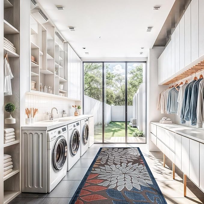 Beverly Rug Outdoor Runner Rug 2x7 Modern Floral Tropical Area Rugs for Indoor and Outdoor Patio Easy to Clean Non Shedding Living Room Porch Garden Washable Outside Carpet (2 x 7 Brown)