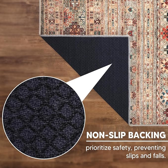 Keen Home Design 9x12 Rug - Machine Washable Area Rug with Non-Slip Backing, Ideal for Living Room, Dining Room, Bedroom - Vintage, Easy Clean, Durable, Low Pile Rug - (9' x 12')