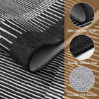 Wonnitar Washable Striped 5x7 Washable Area Rug, Non-Slip Black Berber Stripe Rugs for Living Room, Low Pile Minimalist Floor Carpet Rugs for Bedroom Dining Room Home Office (Black,5' x 7')