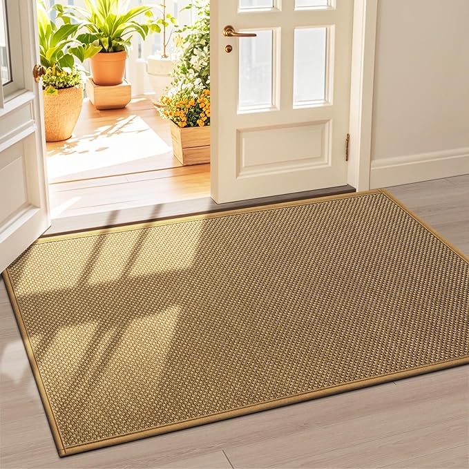 LEKEEPGO Door Mat 36"x59", Non Slip Door Mat Indoor Entrance, Rubber Backing Front Indoor Door mat Washable Absorbent Low-Profile Entryway Entry Resist Dirt Inside Door Mats, Light Brown