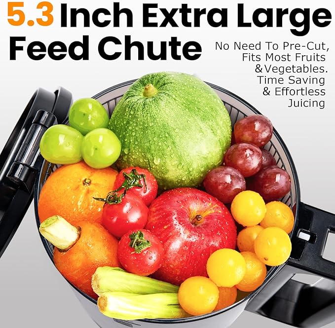 Cold Press Juicer,Slow Masticating Juicer Machines with 5.3" Large Feed Chute for Most Fruits and Vegetables,Easy to Clean Lemon Orange juicer with 250W Motor and High Juice Yield (Obsidian black)