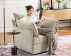 Oversized Accent Chair, Upholstered Modern Sofa Chair with Removable Backrest & Detachable Cover, 24.5" Deep Seat Large Reading Armchair for Living Room Bedroom Office - Chenille Beige Set of 2
