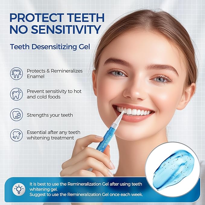 Teeth Whitening Kit for Sensitive Teeth,with 32X Waterproof LED Accelerator Light&4 Carbamide Peroxide Pen&14 Pcs Teeth Whitening Strips&1 Remineralization Pen,Tooth Whitener Professional Oral Care