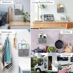 3pcs Small Wall Hanging Organizer Bag, Linen Fabric Door Hanging Storage Basket with Pockets, Waterproof Bin for Kitchen, Bedroom, Office, RV Camper (Gray)
