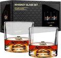 Mount Fuji Heavy Crystal Whiskey Glasses Gift Set of 2, Thick Freezable Bourbon Glass 1lb Each, Premium Whiskey Gifts for Men, Frozen Crystal Chills Cocktails, 10 oz