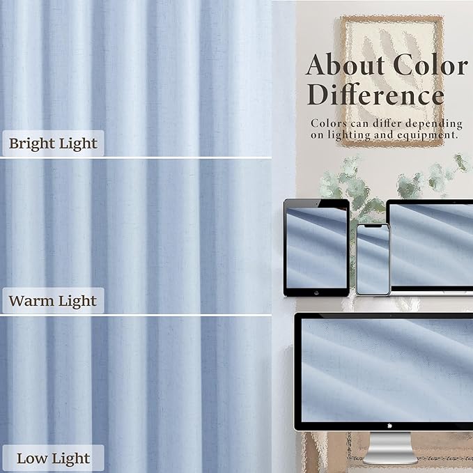 Light Blue Curtains 84 Inch Length for Bedroom 2 Panel Back Tab Pocket Pale Sky Colored Darkening Insulated Thermal Country Farmhouse Linen Blackout Curtain for Living Room Black Out Long Drape Window
