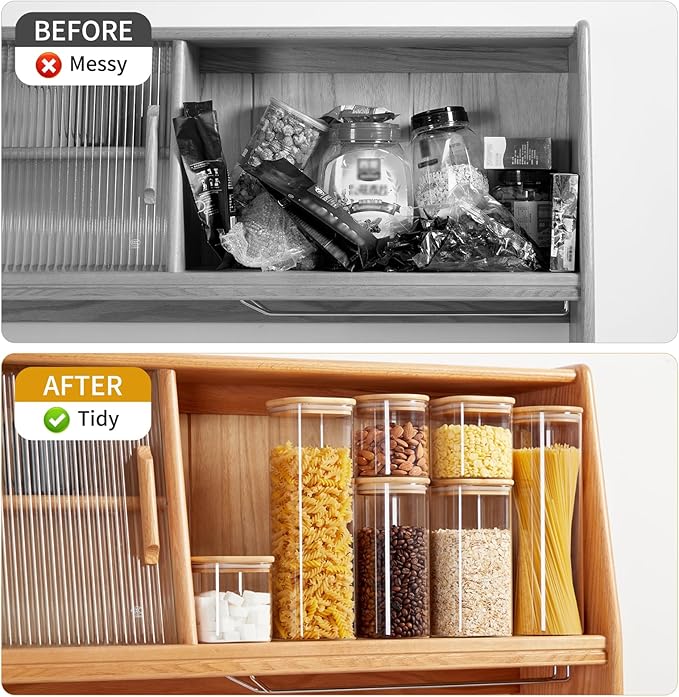 Square Glass Food Storage Jars with Lids[Set of 5], Perfect for Pasta, Cookies, Nuts, Coffee, Cereal, Flour,Organize Your Kitchen and Pantry with these BPA-Free Glass Jars with Canisters