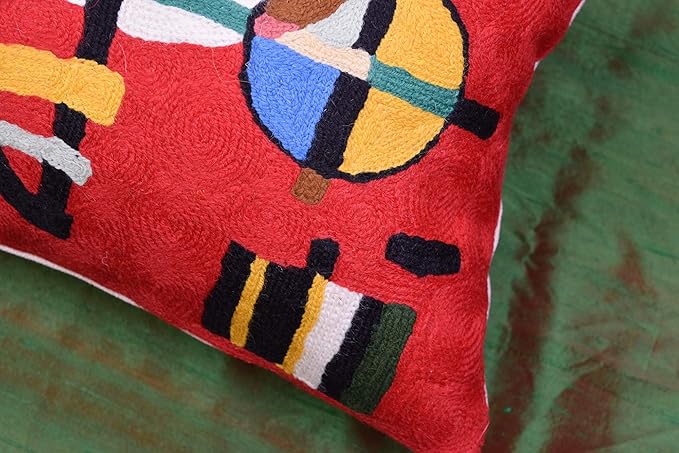 Lumbar Kandinsky Red Modern Pillow Cover Counterweights Mid Century Chair Cushions Red Abstract Pillowcase Red Contemporary Pillowsham Couch Cushions Handmade Wool Size 14x20