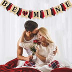 Valentine’s Day Party Decorations Be Mine Felt Sign Burlap Pennant Banner Flag Heart with Black Red Buffalo Plaid Fabric Ribbon for Valentine’s Day Wedding Birthday Party Supplies