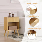 Fluted Night Stand with Opening Storage,Mid Century Bedside Table with Drawer,Wood Nightstand with Solid Wood Legs,End Table Side Table for Living Room,Bedroom,Natural CTG56Y