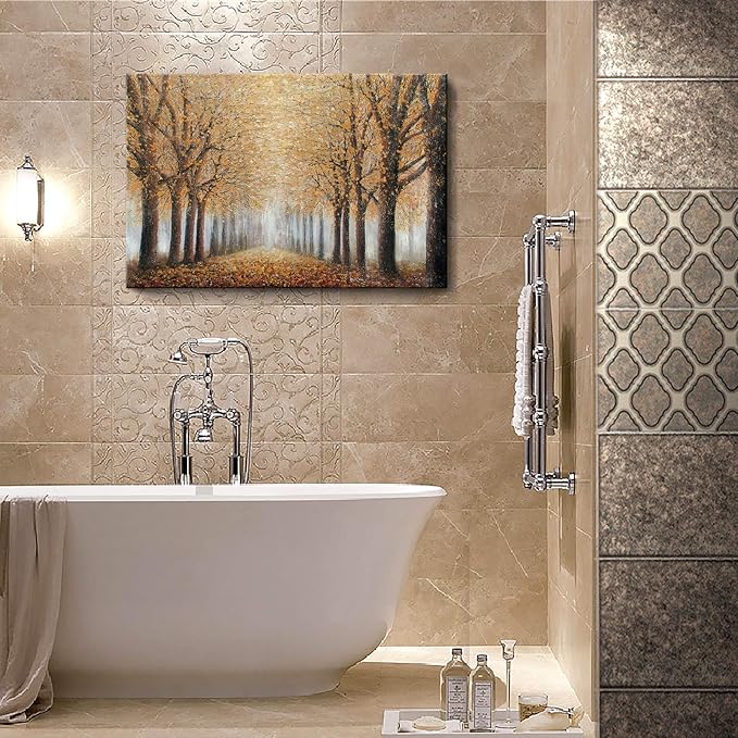 amatop Tree Wall Art for Living Room Hand-Painted Forest Oil Painting Framed Grove Artwork Autumn Landscape Canvas Picture for Living Room Bedroom Home Decorations Wall Decor Large 36"x24"