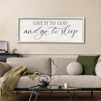 comurdyo Give It To God And Go to Sleep Sign 32''×12'' Master Bedroom Above Bed Wall Decor Wood Framed Couple Large Farmhouse Guest Room Rustic Simple Over Bedside Wall Art Hanging Decor (White)