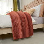 Longhui bedding Chunky Cable Knit Throw Blanket Lightweight Rust 100% Organic Cotton Blanket for Sofa Couch Bed Baby Nursery, Rustic Shabby Chic Modern Farmhouse, 60” x 80” Give Laundering Bag