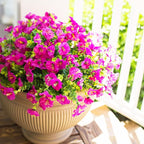 Artificial Flowers for Outdoors Fake Plants, 12 Bundles Faux Fuchsia Morning Glory UV Resistant Look Real Silk Flowers for Outside Planter Front Door Porch Patio Yard Fall Autumn Decoration