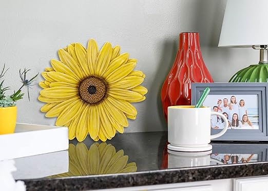 NAT & Jules Gerbera Daisy Flower Shaped Dimensional Indoor Outdoor 12 inch Cast Resin Decorative Garden Stepping Stone, Patio, Walkway Sculpture Yard Art, Yellow