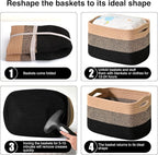 Storage Baskets for Organizing Shelves, Decorative Baskets for Storage, Woven Cotton Rope Basket for Living Room Bedroom Nursery, 15"x11"x9.5", 3 Packs, Gradient Black & Jute